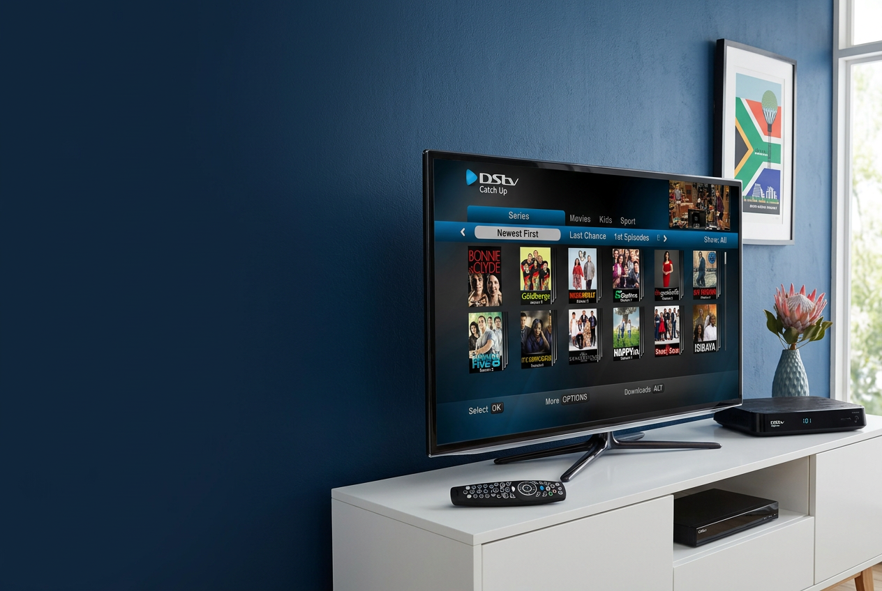 Television with DStv Explora decoder in a living room